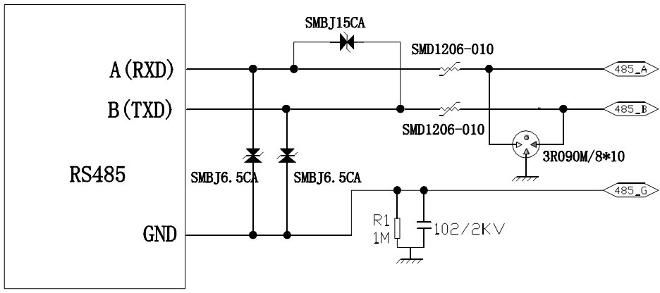 RS-485保護(hù)方案拓樸 圖一 RS-485保護(hù)方案拓樸 圖一